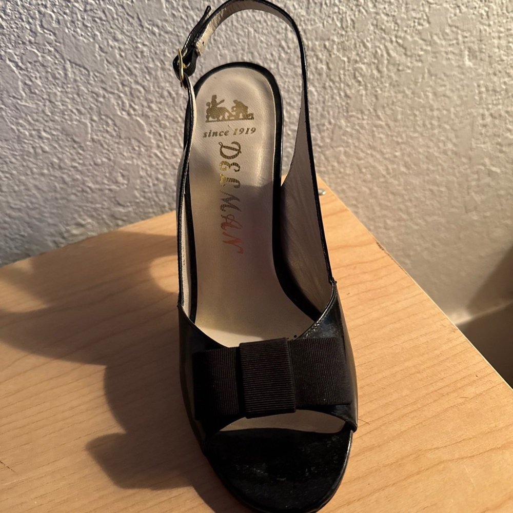 Vintage Women’s Delman Ankle Strap Black Fabric Evening Heels, Size 7.5